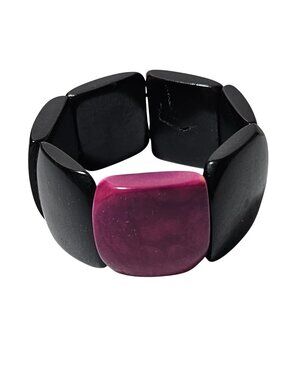 Chunky Square Beaded Bracelet Black Pink Beads Stretch Statement Jewelry Women